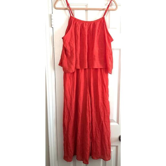 J GEE Embroidered Boho Wide-Leg Cropped Jumpsuit Poppy Coral - Sz Small - NWT - Picture 4 of 6